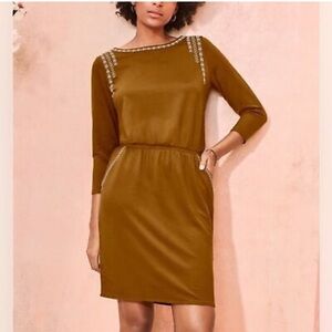 NWT Garnet Hill Embroidered Pocket-Detail Knit Sweatshirt Dress Size M